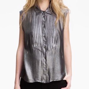 Equipment Grey Shimmer Sleeveless Blouse Sz M